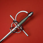 Rogue Steel Ambidextrous Double Ring Rapier with Steel Blade, Knucklebow, Straight Guard, Brass Wire Grip, and Tapered Pommel