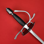 Rogue Steel Dish Hilt Rapier with Steel Blade, Bilobate Dish, Left Hand Knucklebow Guard, Leather Grip, and Tapered Pommel