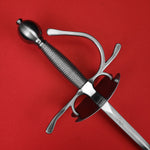 Rogue Steel Dish Hilt Rapier with Steel Blade, Bilobate Dish, Left Hand Knucklebow Guard, Wire Wrap Grip, and Round Pommel