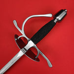 Rogue Steel Dish Hilt Rapier with Steel Blade, Oval Dish, Right Hand Knucklebow Guard, Rayskin Grip, and Tapered Pommel