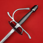 Rogue Steel Dish Hilt Rapier with Steel Blade, Round Dish, Right Hand Knucklebow Guard, Wire Wrap Grip, and Tapered Pommel