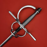 Rogue Steel Double Ring Rapier with Musketeer Blade, Straight Quillons, Right Hand Knucklebow, Wire Wrap Grip, and Tapered Pommel