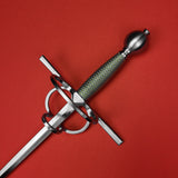 Rogue Steel Double Ring Rapier with Steel Blade, Straight Guard, Brass Wire Grip, and Round Pommel