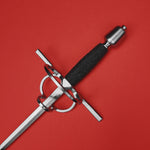 Rogue Steel Double Ring Rapier with Steel Blade, Straight Guard, Rayskin Grip, and Tapered Pommel