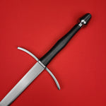 Rogue Steel Hand-and-a-Half Broadsword with Steel Blade, Curved Guard, Waisted Leather Grip, and Tapered Pommel