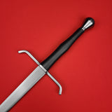 Rogue Steel Hand-and-a-Half Broadsword with Steel Blade, Down-Turned Guard, Waisted Leather Grip, and Half-Round Pommel