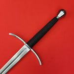 Rogue Steel Hand-and-a-Half Broadsword with Steel Fullered Blade, Curved Guard, Rayskin Grip, and Half-Round Pommel