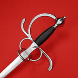 Rogue Steel Ambidextrous Side Ring Rapier with Aluminum Blade, Opposing Curve Guard, Leather Grip, and Round Pommel