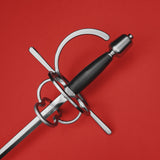 Rogue Steel Ambidextrous Double Ring Rapier with Steel Blade, Knucklebow, Straight Guard, Leather Grip, and Tapered Pommel