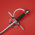 Rogue Steel Ambidextrous Double Ring Rapier with Steel Blade, Knucklebow, Straight Guard, Rayskin Grip, and Round Pommel