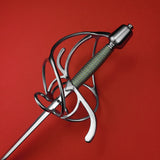 Rogue Steel Ambidextrous Swept Hilt Rapier with Steel Blade, Opposing Curve Guard, Brass Wire Grip, and Tapered Pommel