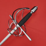 Rogue Steel Ambidextrous Swept Hilt Rapier with Steel Blade, Straight Guard, Rayskin Grip, and Tapered Pommel