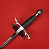 Rogue Steel Dish Hilt Rapier with Musketeer Blade, Bilobate Dish, Leather Grip, and Round Pommel