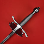 Rogue Steel Dish Hilt Rapier with Musketeer Blade, Bilobate Dish, Wire Wrap Grip, and Round Pommel