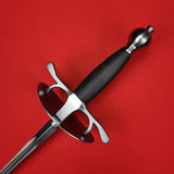 Rogue Steel Dish Hilt Rapier with Musketeer Blade, Oval Dish, Leather Grip, and Round Pommel