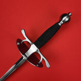 Rogue Steel Dish Hilt Rapier with Musketeer Blade, Oval Dish, Rayskin Grip, and Round Pommel