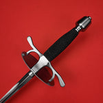 Rogue Steel Dish Hilt Rapier with Musketeer Blade, Round Dish, Rayskin Grip, and Tapered Pommel