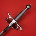 Rogue Steel Dish Hilt Rapier with Musketeer Blade, Scalloped Dish, Wire Wrap Grip, and Round Pommel