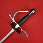 Rogue Steel Dish Hilt Rapier with Steel Blade, Bilobate Dish, Right Hand Knucklebow Guard, Leather Grip, and Round Pommel
