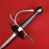 Rogue Steel Dish Hilt Rapier with Steel Blade, Bilobate Dish, Knucklebow Guard, Wire Wrap Grip, and Round Pommel