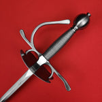 Rogue Steel Dish Hilt Rapier with Steel Blade, Bilobate Dish, Right Hand Knucklebow Guard, Wire Wrap Grip, and Round Pommel