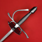 Rogue Steel Dish Hilt Rapier with Steel Blade, Bilobate Dish, Right Hand Knucklebow Guard, Wire Wrap Grip, and Tapered Pommel
