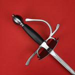 Rogue Steel Dish Hilt Rapier with Steel Blade, Bilobate Dish, Left Hand Knucklebow Guard, Leather Grip, and Round Pommel