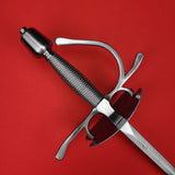 Rogue Steel Dish Hilt Rapier with Steel Blade, Bilobate Dish, Left Hand Knucklebow Guard, Wire Wrap Grip, and Tapered Pommel