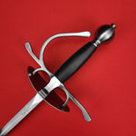 Rogue Steel Dish Hilt Rapier with Steel Blade, Oval Dish, Right Hand Knucklebow Guard, Leather Grip, and Round Pommel