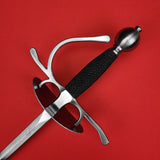 Rogue Steel Dish Hilt Rapier with Steel Blade, Oval Dish, Right Hand Knucklebow Guard, Rayskin Grip, and Round Pommel