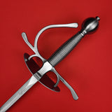 Rogue Steel Dish Hilt Rapier with Steel Blade, Oval Dish, Right Hand Knucklebow Guard, Wire Wrap Grip, and Round Pommel