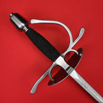 Rogue Steel Dish Hilt Rapier with Steel Blade, Oval Dish, Left Hand Knucklebow Guard, Rayskin Grip, and Tapered Pommel