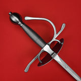 Rogue Steel Dish Hilt Rapier with Steel Blade, Oval Dish, Left Hand Knucklebow Guard, Wire Wrap Grip, and Round Pommel