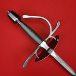 Rogue Steel Dish Hilt Rapier with Steel Blade, Oval Dish, Left Hand Knucklebow Guard, Wire Wrap Grip, and Tapered Pommel