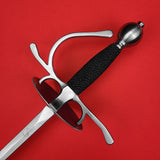 Rogue Steel Dish Hilt Rapier with Steel Blade, Round Dish, Right Hand Knucklebow Guard, Rayskin Grip, and Round Pommel