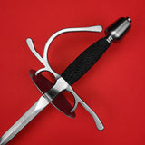 Rogue Steel Dish Hilt Rapier with Steel Blade, Round Dish, Right Hand Knucklebow Guard, Rayskin Grip, and Tapered Pommel