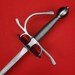 Rogue Steel Dish Hilt Rapier with Steel Blade, Round Dish, Right Hand Knucklebow Guard, Wire Wrap Grip, and Round Pommel