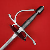 Rogue Steel Dish Hilt Rapier with Steel Blade, Round Dish, Right Hand Knucklebow Guard, Wire Wrap Grip, and Tapered Pommel