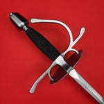 Rogue Steel Dish Hilt Rapier with Steel Blade, Round Dish, Left Hand Knucklebow Guard, Rayskin Grip, and Tapered Pommel
