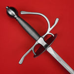 Rogue Steel Dish Hilt Rapier with Steel Blade, Round Dish, Left Hand Knucklebow Guard, Wire Wrap Grip, and Round Pommel
