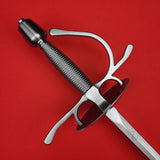 Rogue Steel Dish Hilt Rapier with Steel Blade, Round Dish, Left Hand Knucklebow Guard, Wire Wrap Grip, and Tapered Pommel