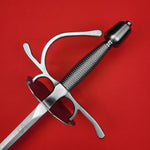 Rogue Steel Dish Hilt Rapier with Steel Blade, Scalloped Dish, Right Hand Knucklebow Guard, Wire Wrap Grip, and Tapered Pommel