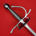Rogue Steel Dish Hilt Rapier with Steel Blade, Round Dish, Left Hand Knucklebow Guard, Wire Wrap Grip, and Round Pommel