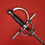 Rogue Steel Double Ring Rapier with Musketeer Blade, Straight Quillons, Left Hand Knucklebow, Leather Grip, and Round Pommel