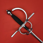 Rogue Steel Double Ring Rapier with Musketeer Blade, Straight Quillons, Left Hand Knucklebow, Rayskin Grip, and Round Pommel