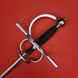 Rogue Steel Double Ring Rapier with Musketeer Blade, Straight Quillons, Right Hand Knucklebow, Rayskin Grip, and Round Pommel