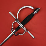 Rogue Steel Double Ring Rapier with Musketeer Blade, Straight Quillons, Right Hand Knucklebow, Rayskin Grip, and Tapered Pommel