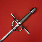 Rogue Steel Double Ring Rapier with Steel Blade, Straight Guard, Brass Wire Grip, and Tapered Pommel
