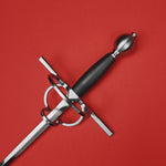Rogue Steel Double Ring Rapier with Steel Blade, Straight Guard, Leather Grip, and Round Pommel
