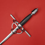 Rogue Steel Double Ring Rapier with Steel Blade, Straight Guard, Leather Grip, and Tapered Pommel